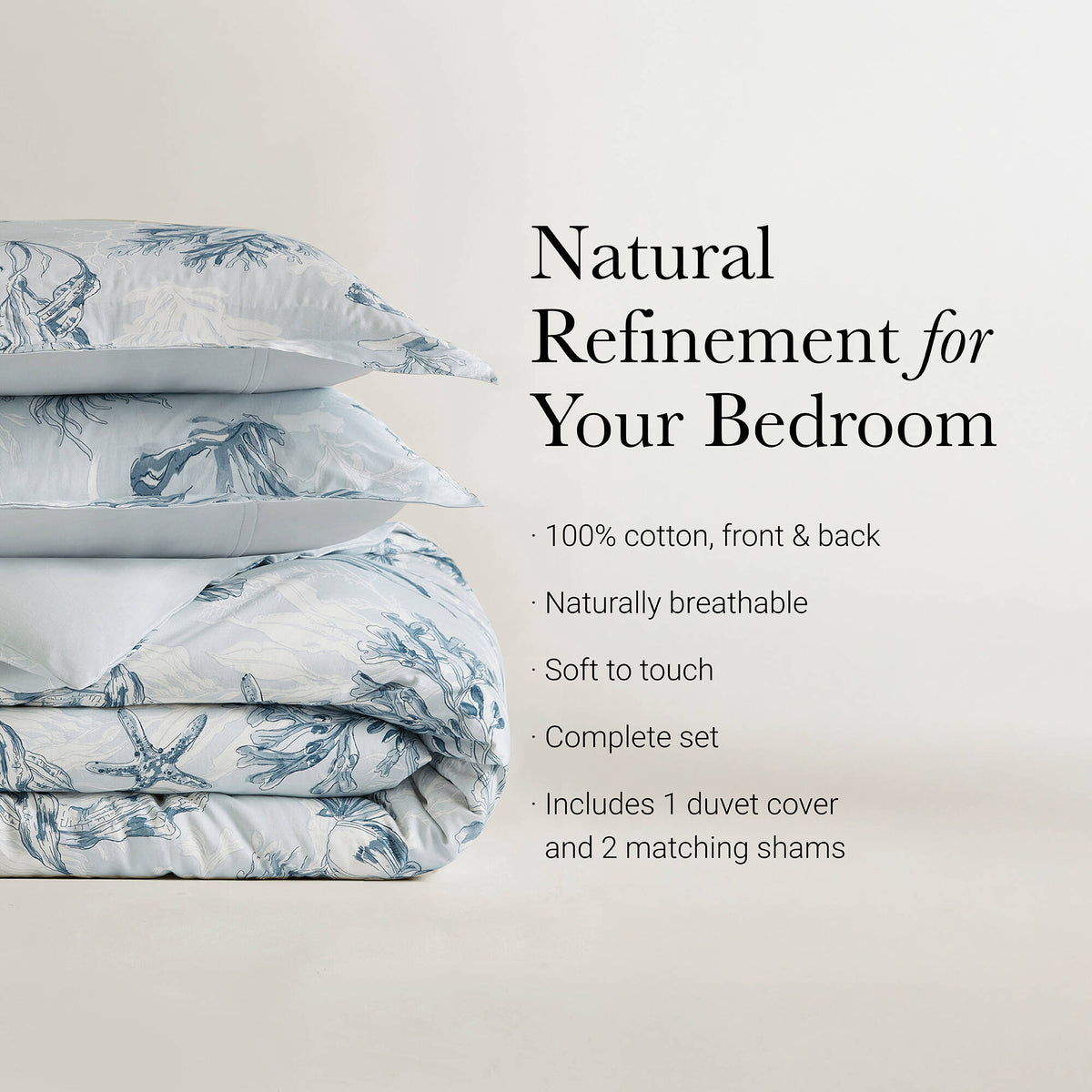 Paros Coral Reef 100% Cotton Sateen Duvet Cover Set - Navy/Blue