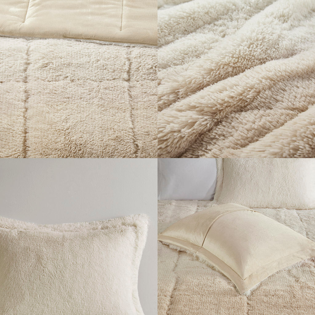 Brielle Ombre Shaggy Long Fur Comforter Mini Set - Natural