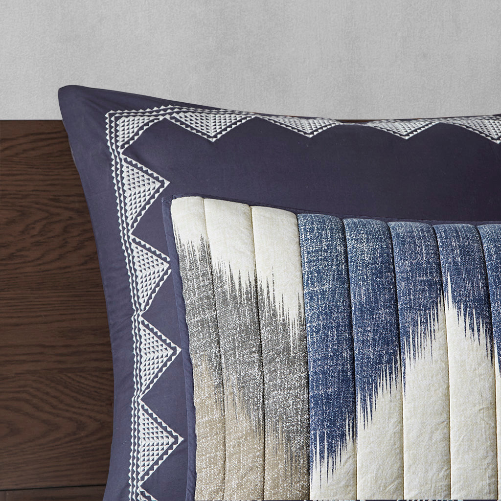 Alpine 3 Piece Printed Cotton Quilt Set - Navy