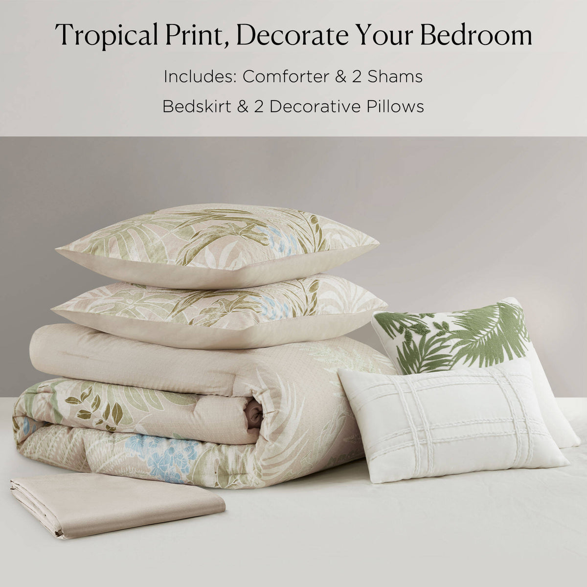 Kiawah Island 6 Piece Oversized Cotton Comforter Set with Throw Pillow - Taupe