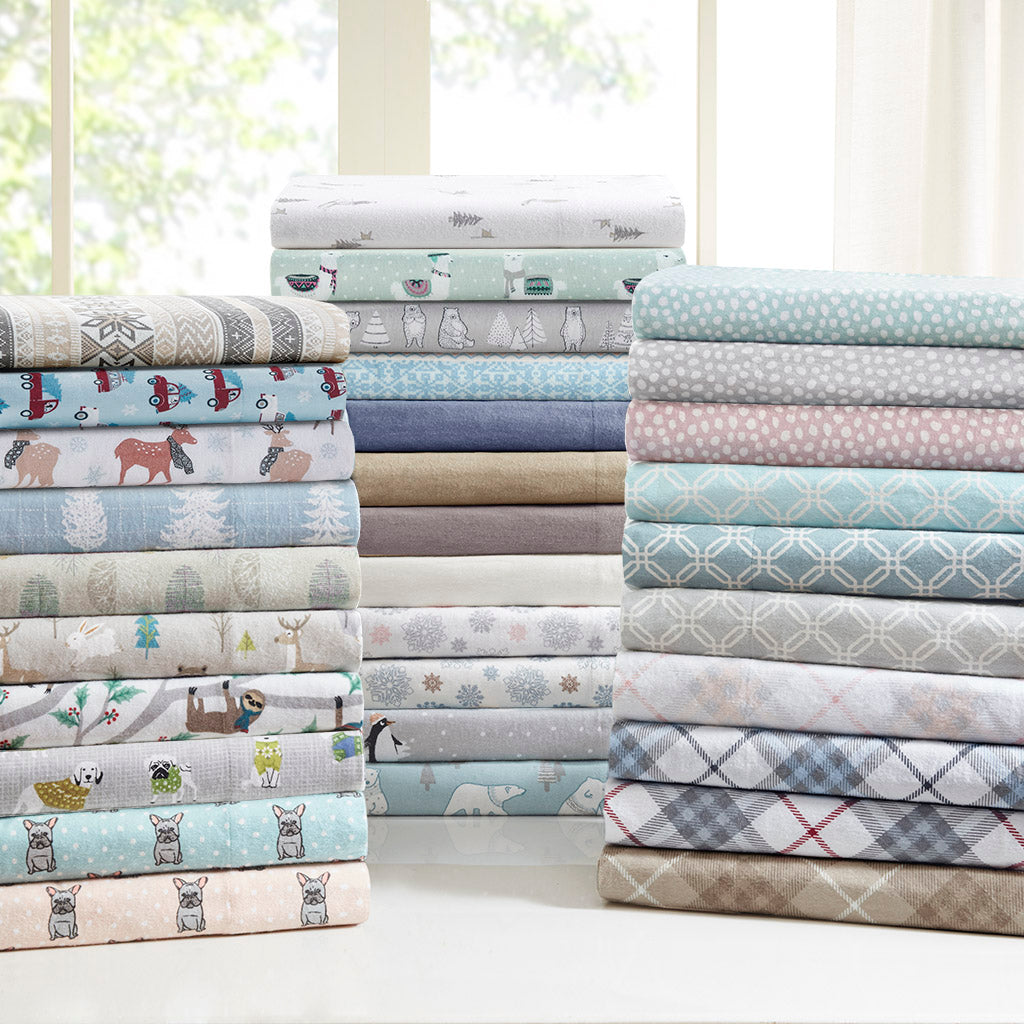 Cozy Cotton Flannel Printed Sheet Set - Grey Penguins