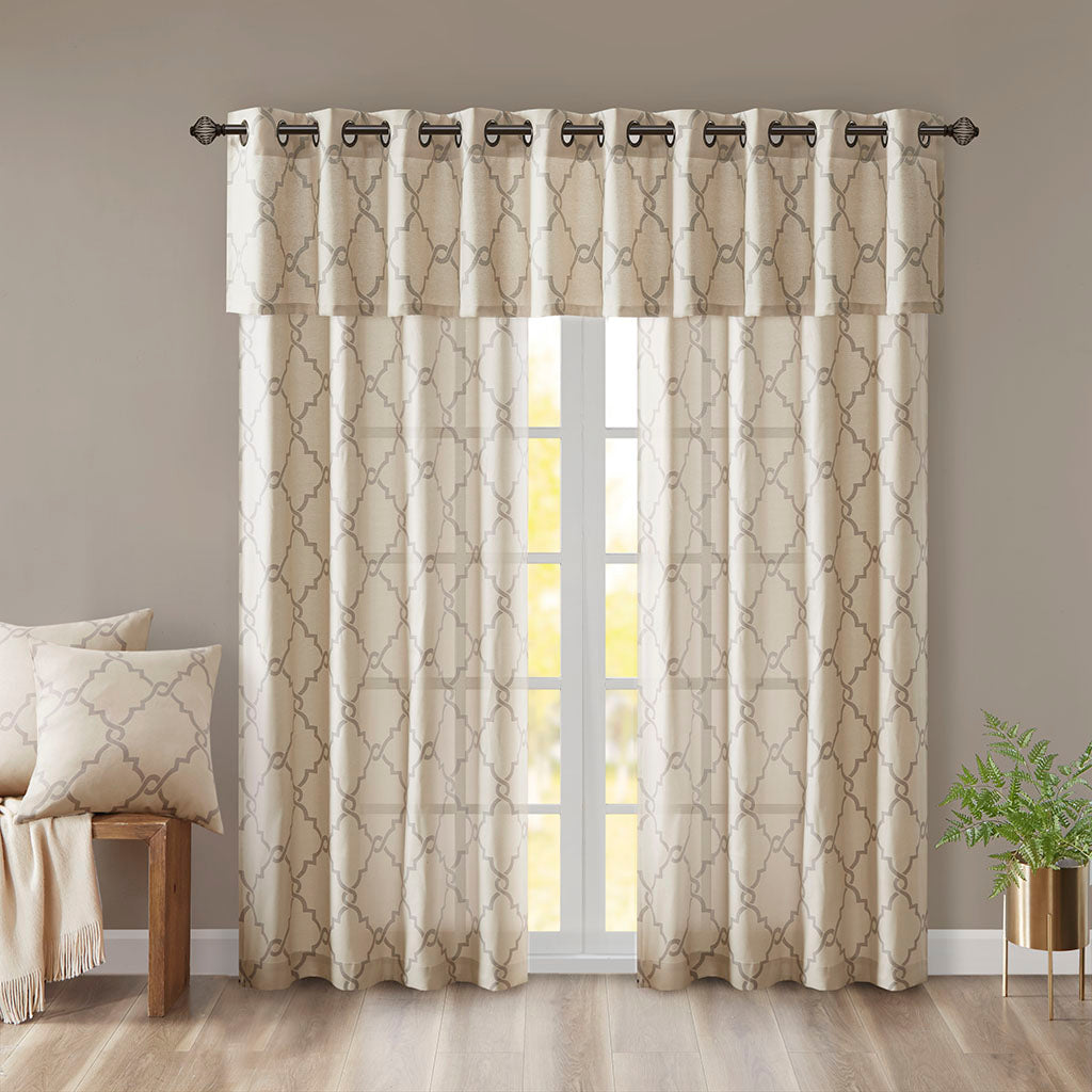 Saratoga Fretwork Print Grommet Top Window Valance - Beige/Grey