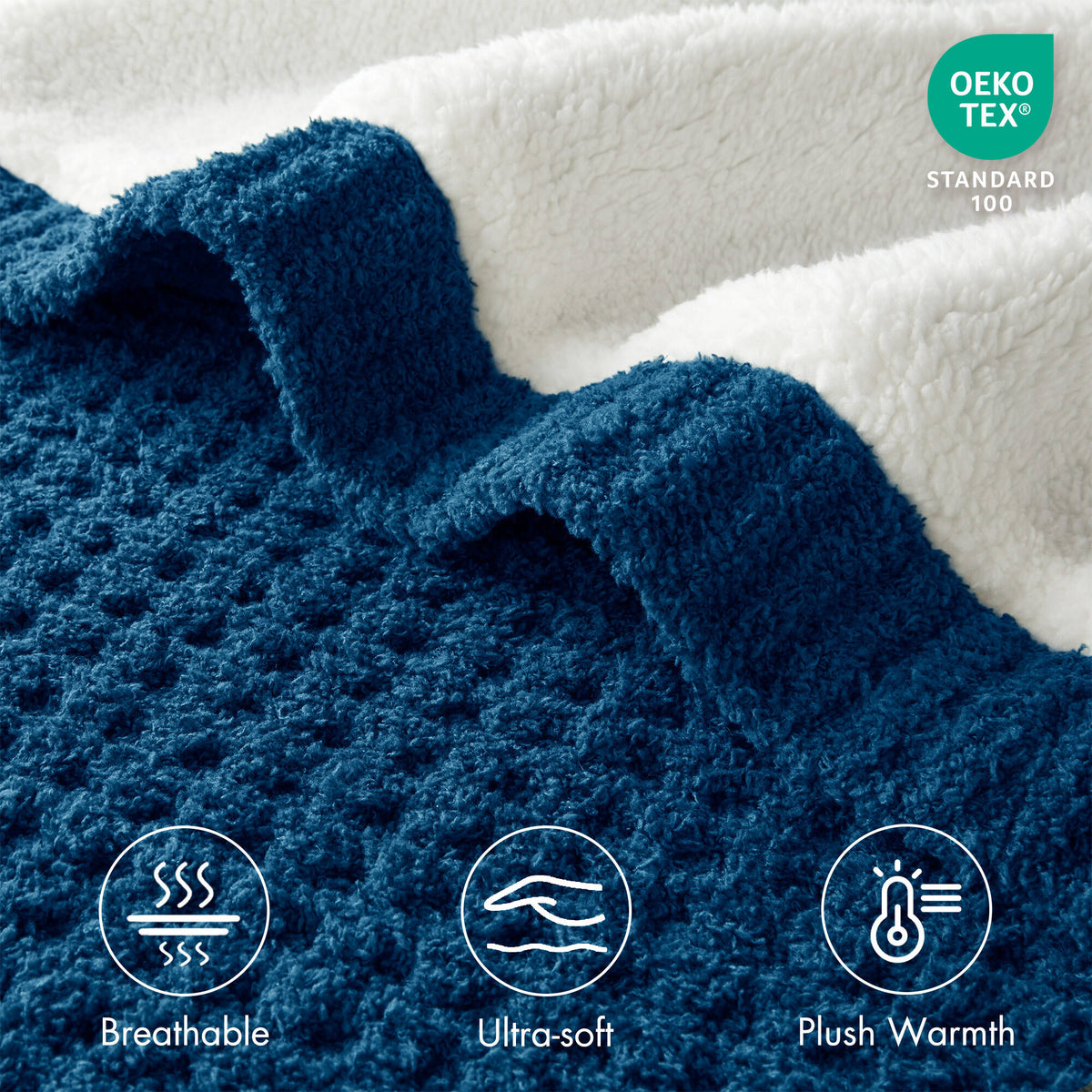 Rowan Waffle Knit Chenille Throw - Navy Blue