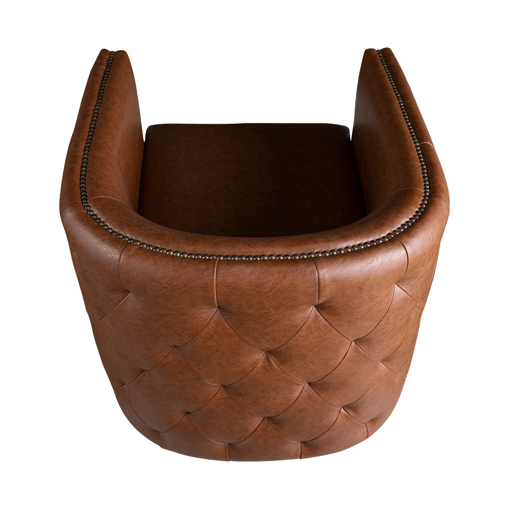 Capstone 360-degree Swivel Barrel chair with Tufting and Nail heads - Brown