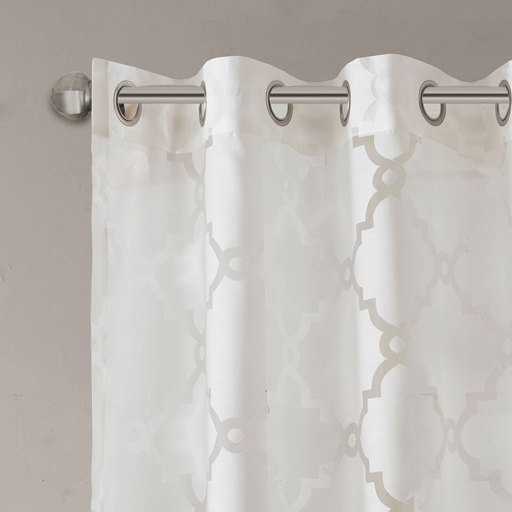 Eden Fretwork Burnout Sheer Curtain Panel - White