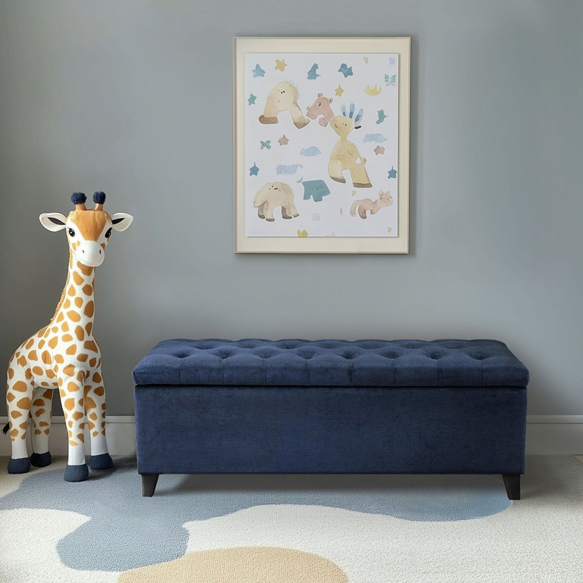 Shandra Tufted Top Upholstered Storage Bench - Navy