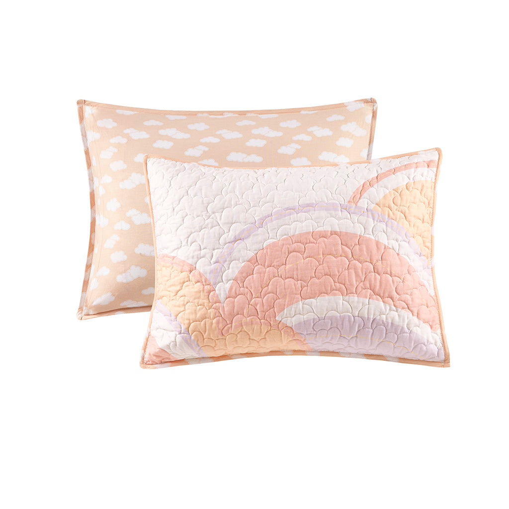 Dawn Reversible Sunshine Printed Cotton Quilt Set with Throw Pillow - Yellow/Coral