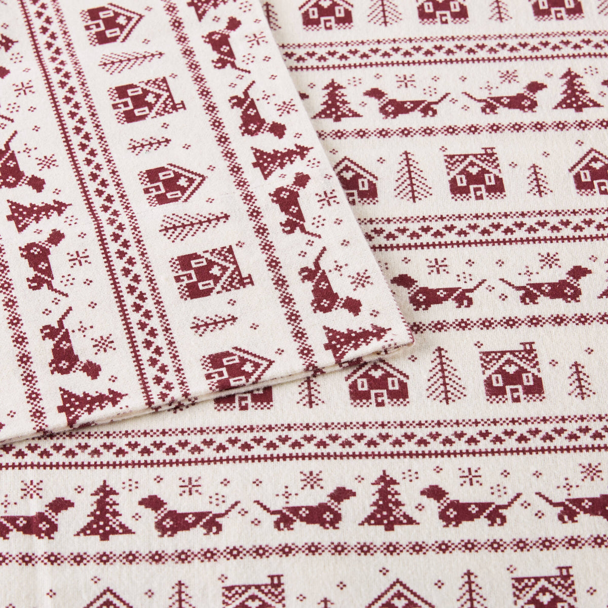 Cozy Cotton Flannel Printed Sheet Set - Dog Fair Isle