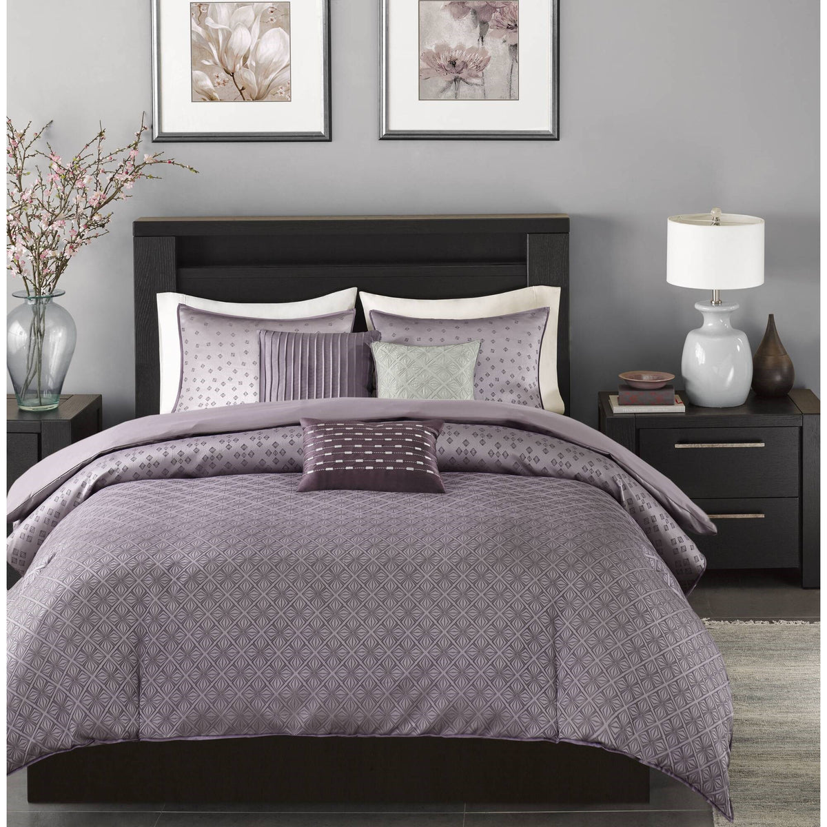 Biloxi 6 Piece Jaquard Duvet Cover Set - Purple