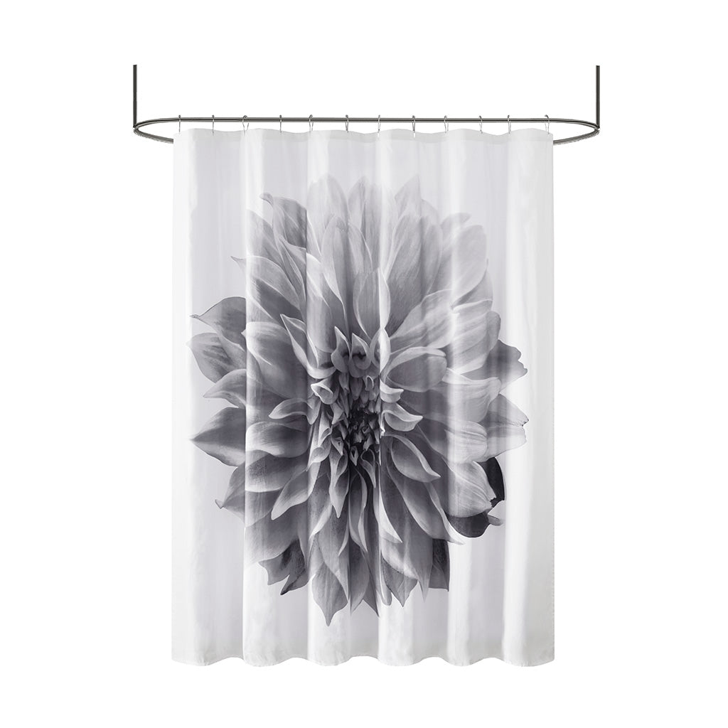 Norah Printed Floral Cotton Shower Curtain - Grey