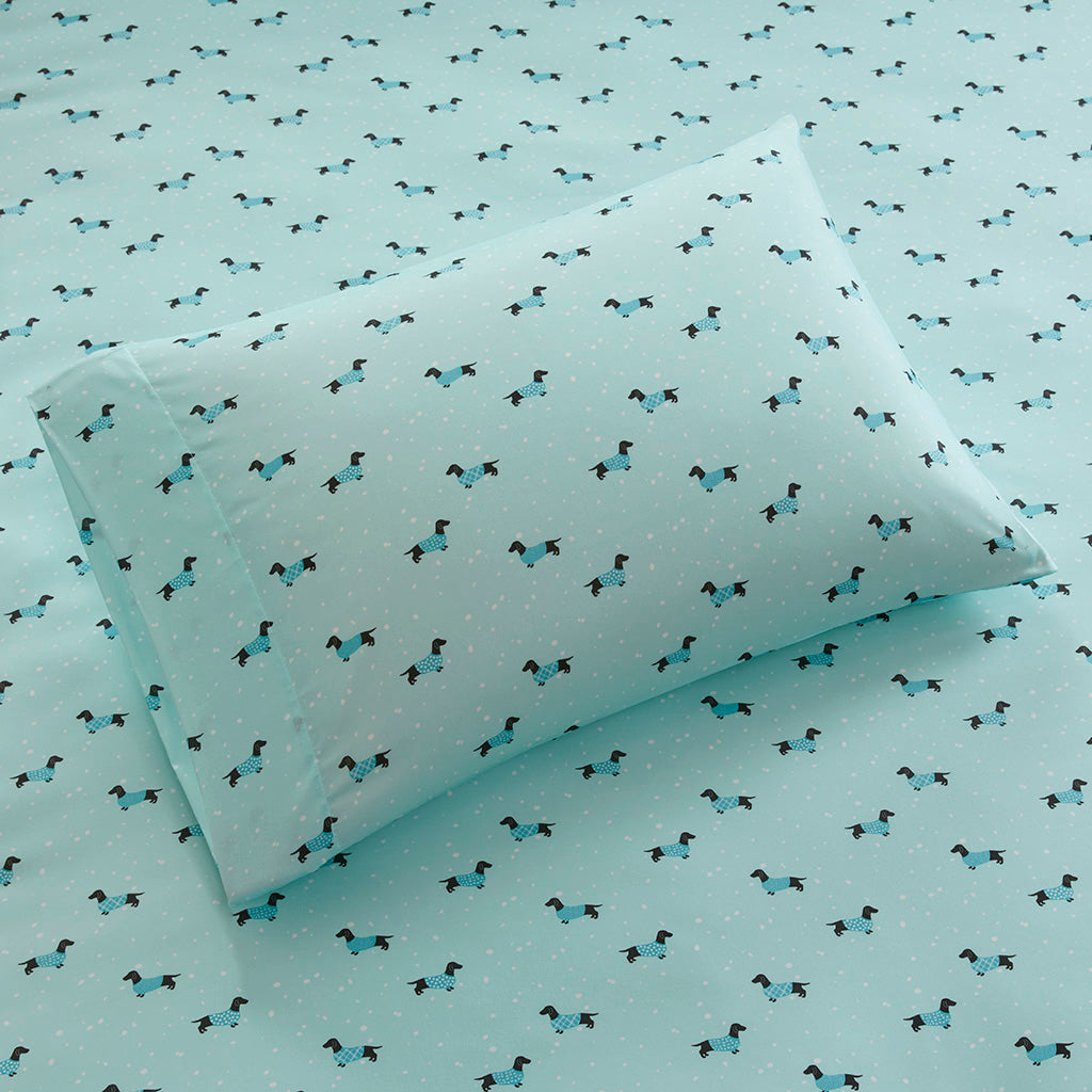 Novelty Printed Sheet Set - Aqua Dogs