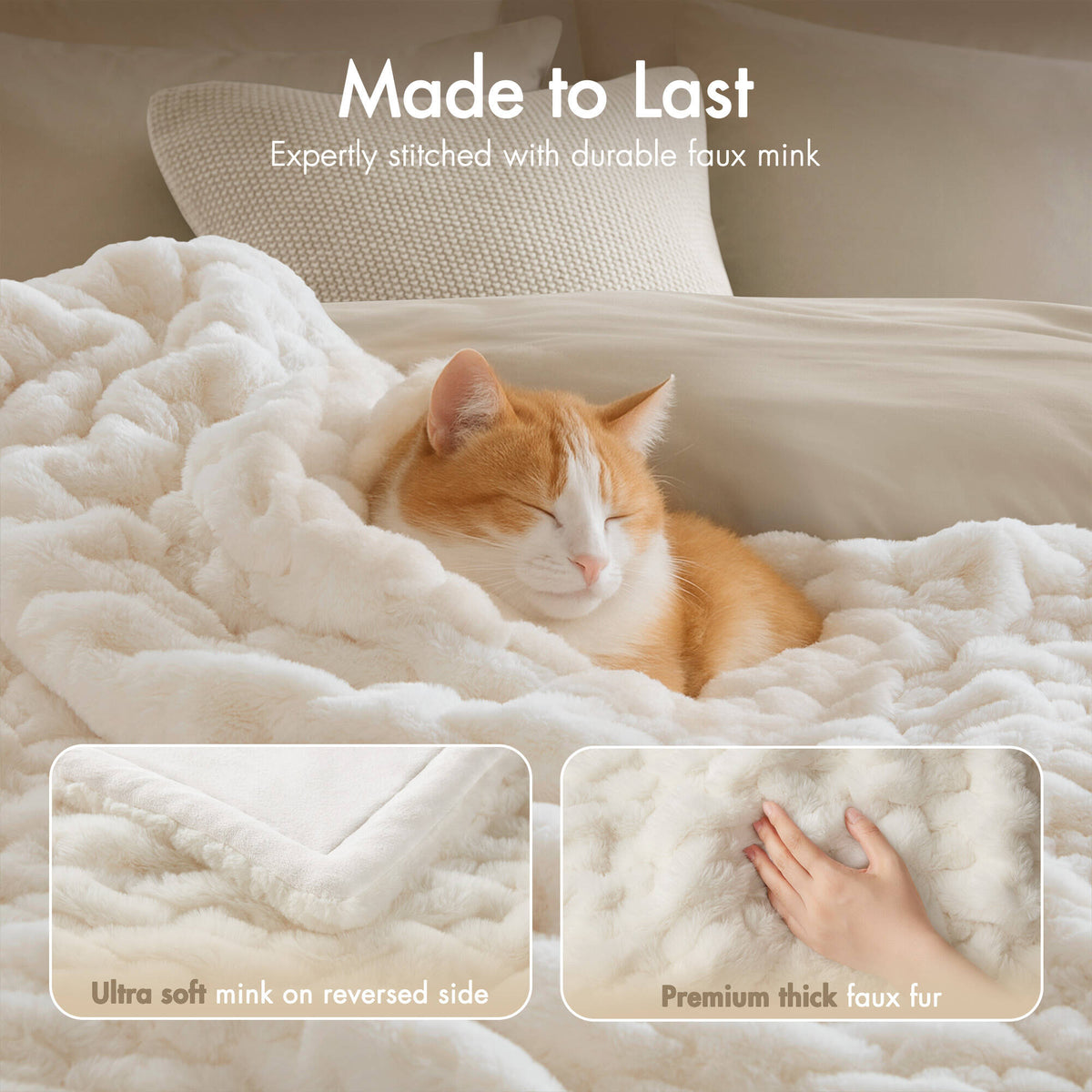 Ruched Fur Throw - Ivory