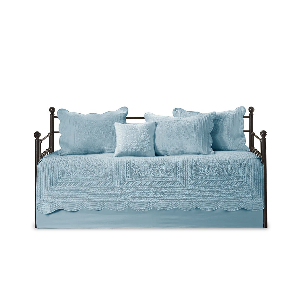 Tuscany 6 Piece Reversible Scalloped Edge Daybed Cover Set - Blue