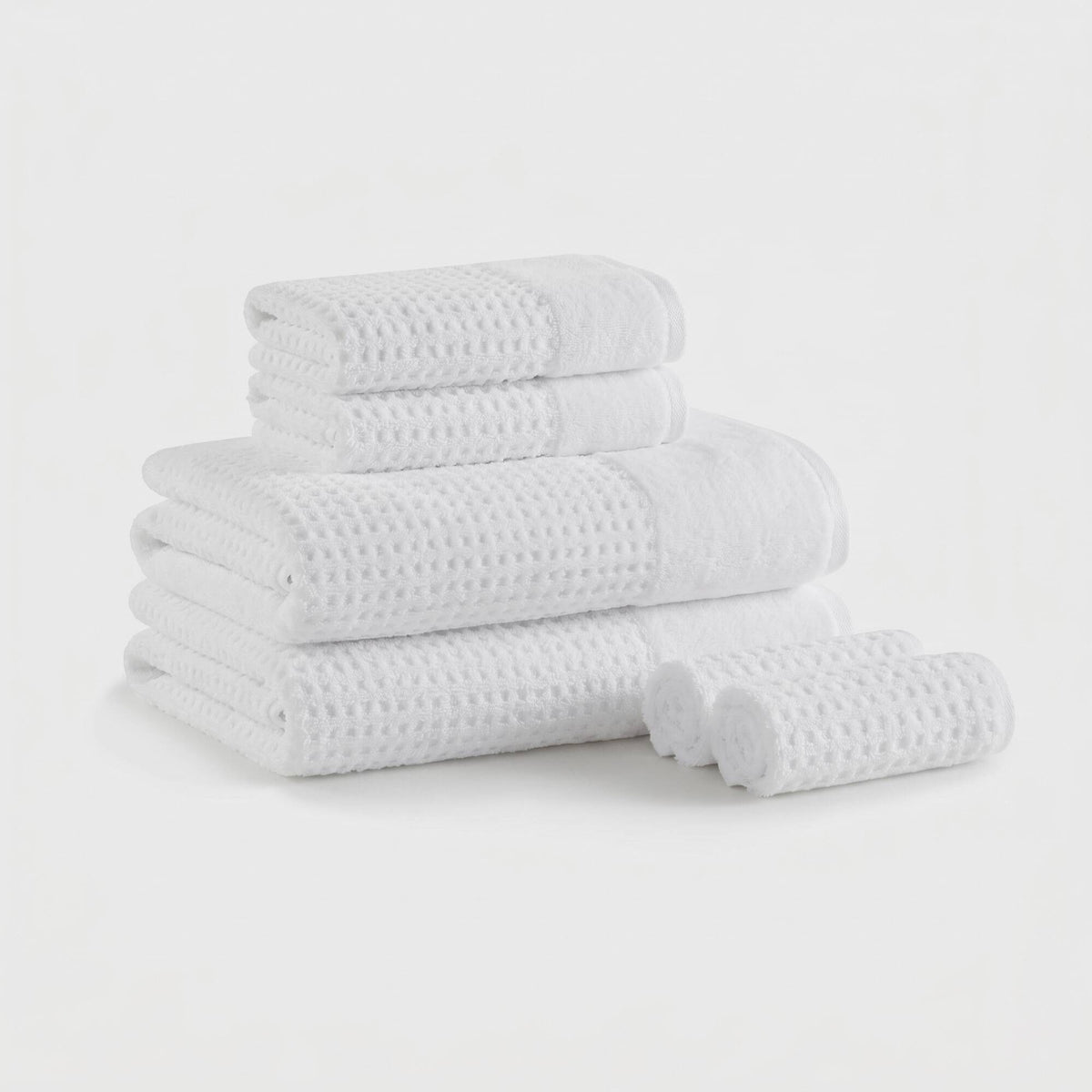Spa Waffle Cotton Jacquard Bath Towel 6 Piece Set - White