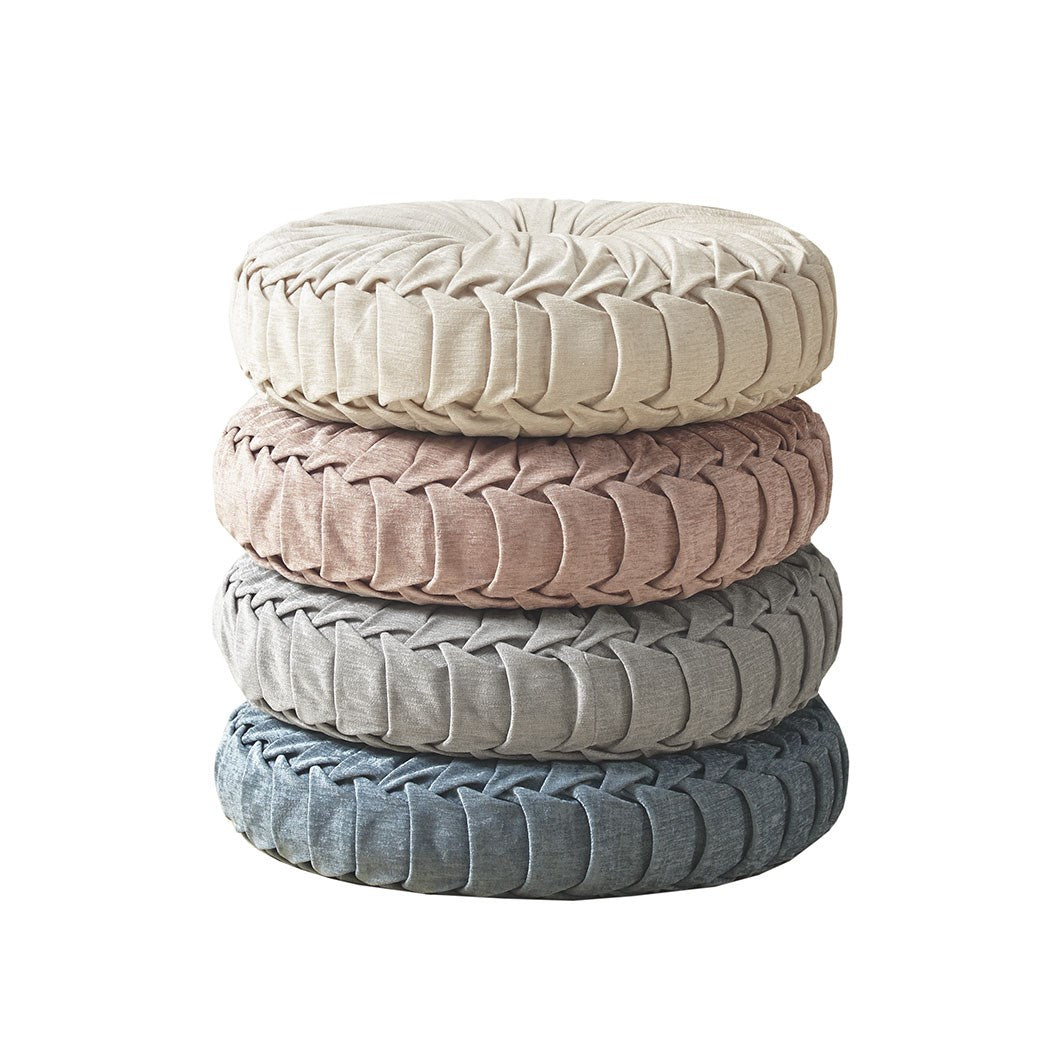 Loretta Poly Chenille Round Floor Pillow Cushion - Ivory