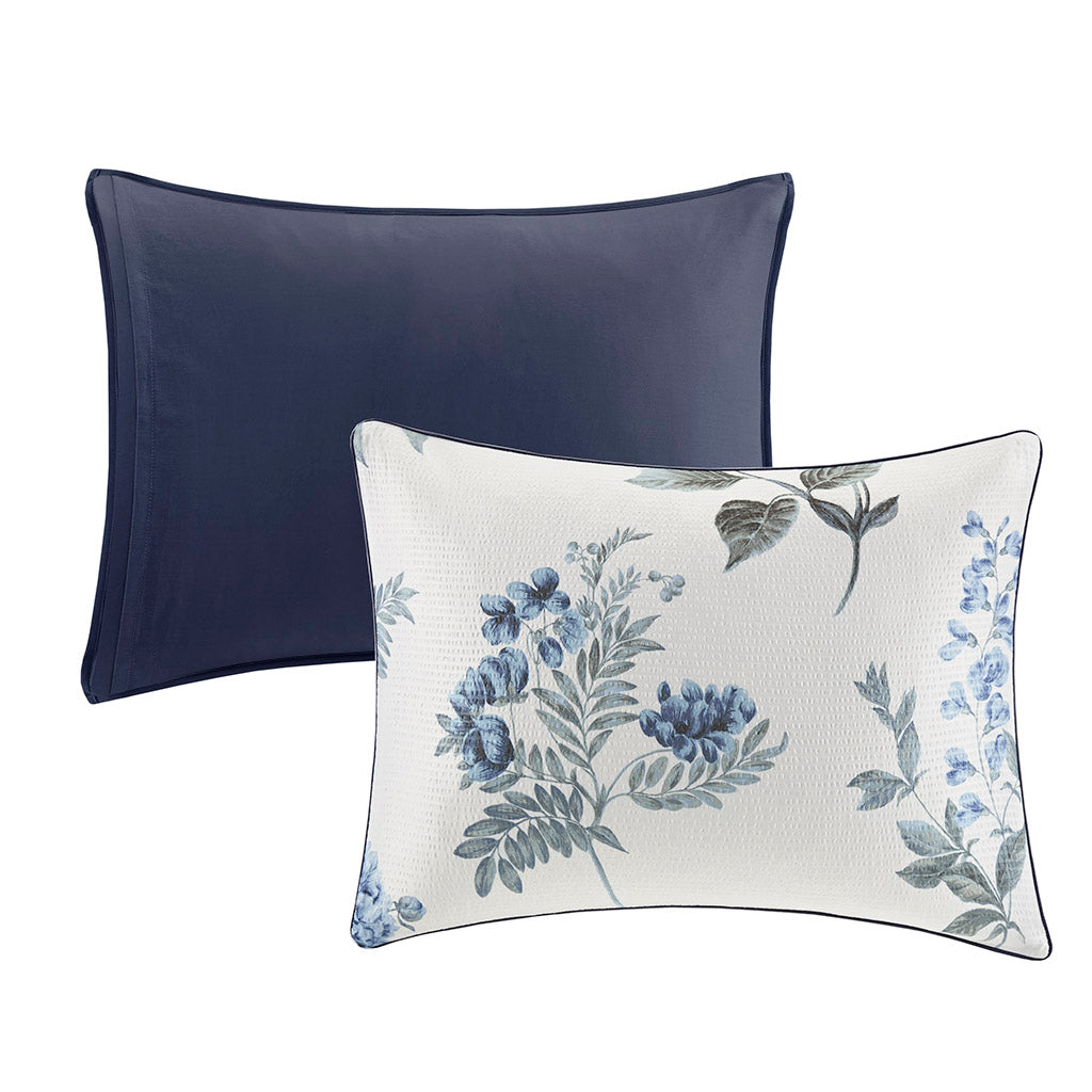 Zennia 7 Piece Printed Seersucker Comforter Set with Throw Blanket - Blue