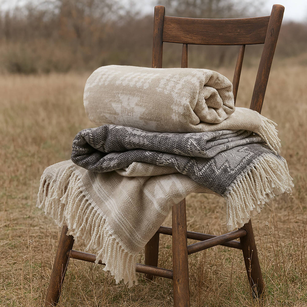 Alberta Cotton Blend Throw - Neutral Aztec