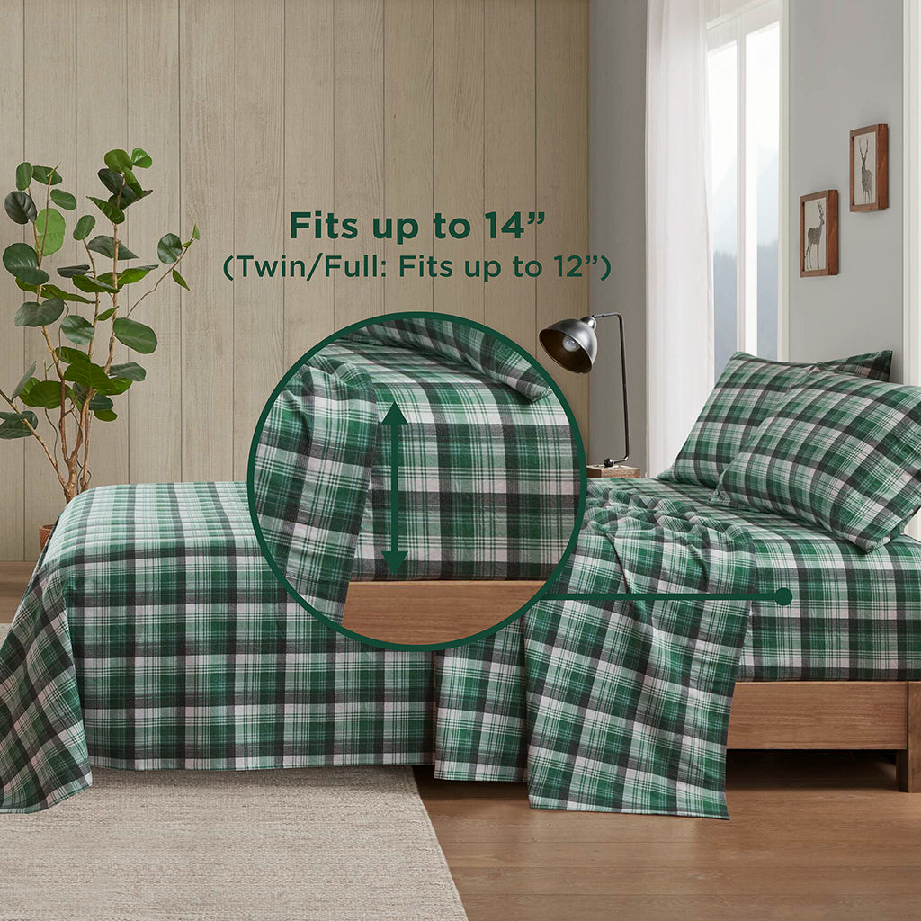 Cotton Flannel Sheet Set - Green Plaid