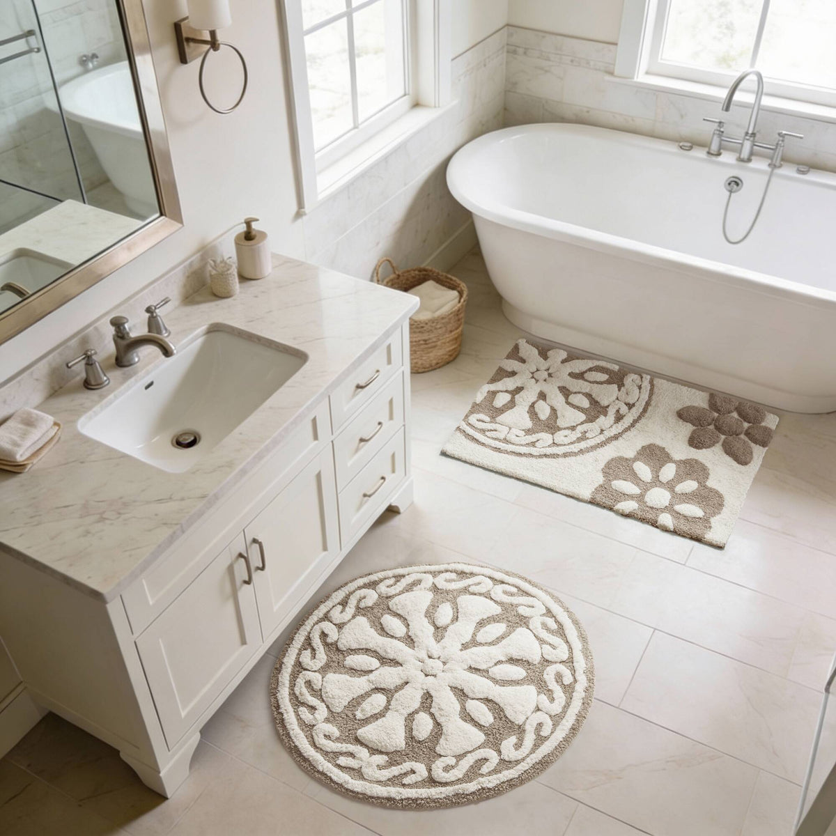 Casablanca Medallion Cotton Tufted Bath Rug - Taupe
