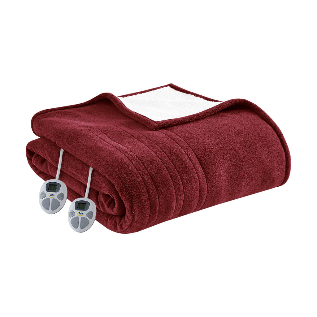 Fleece to Sherpa Heated Blanket - Burgundy