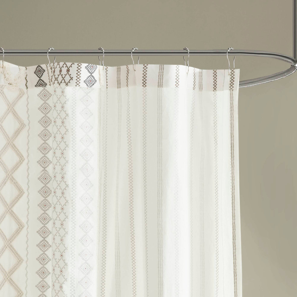 Imani Cotton Printed Shower Curtain with Chenille - Ivory