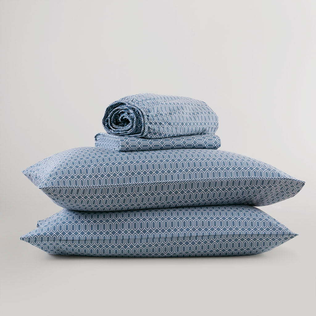 144 Thread Count Cotton Printed Sheets - Diamond Blue