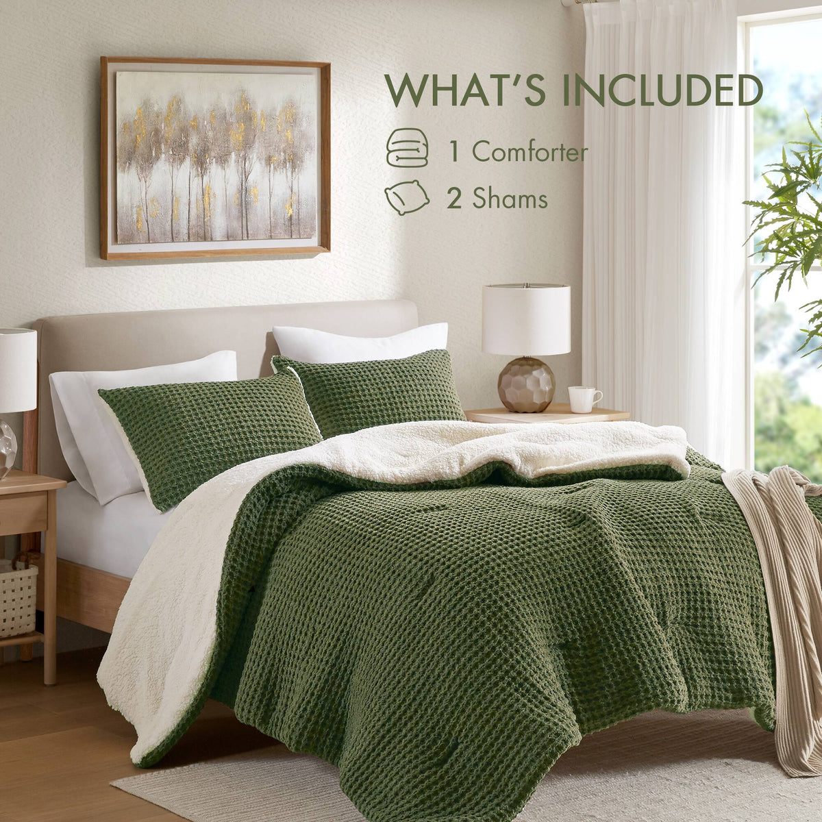 Riordan Waffle Knit Chenille Comforter Set - Olive