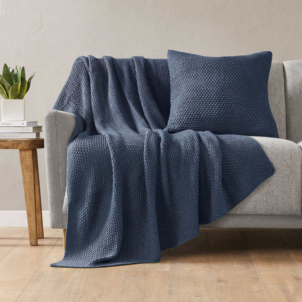 Bree Knit Square Pillow Cover - Indigo