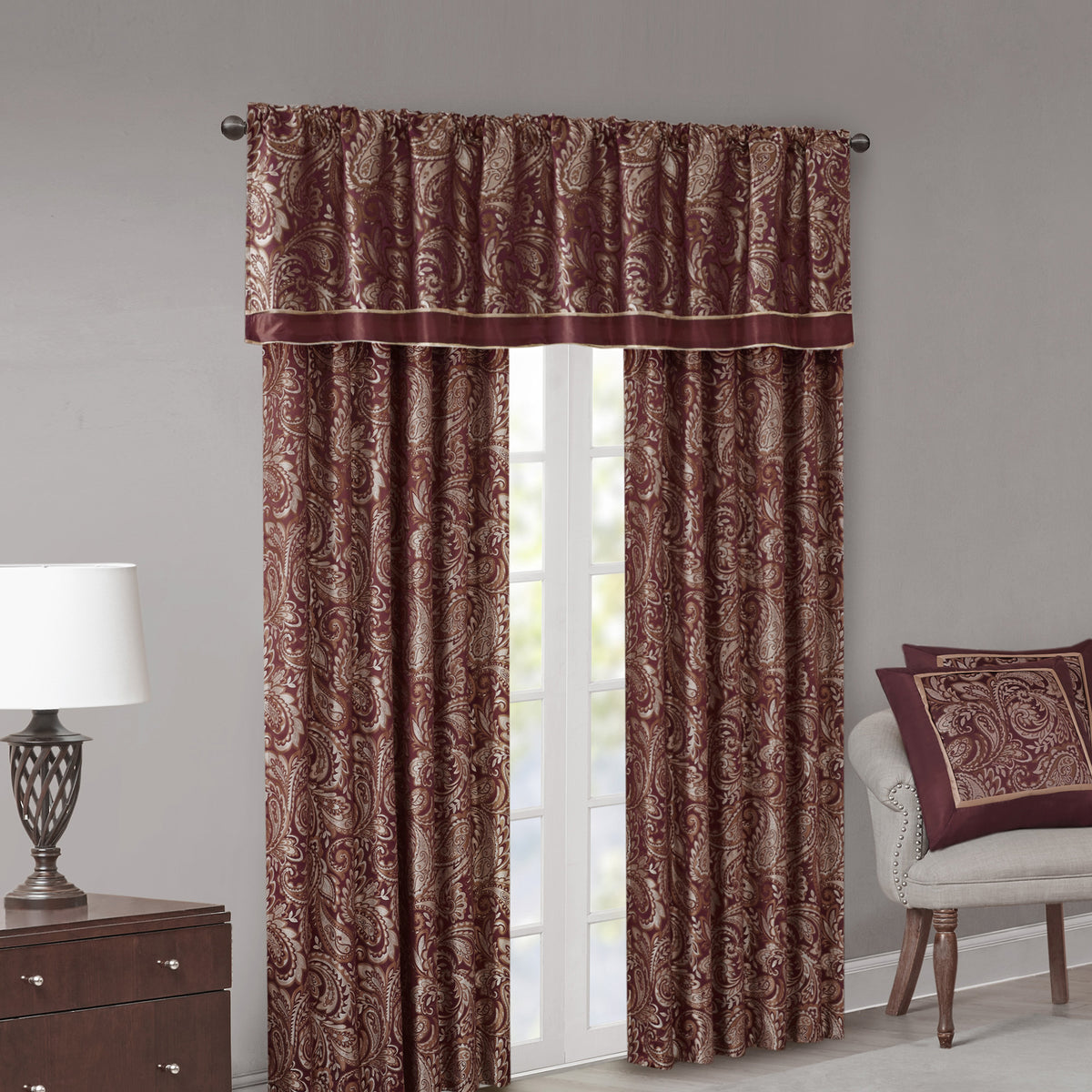 Aubrey Jacquard Curtain Panel Pair - Burgundy