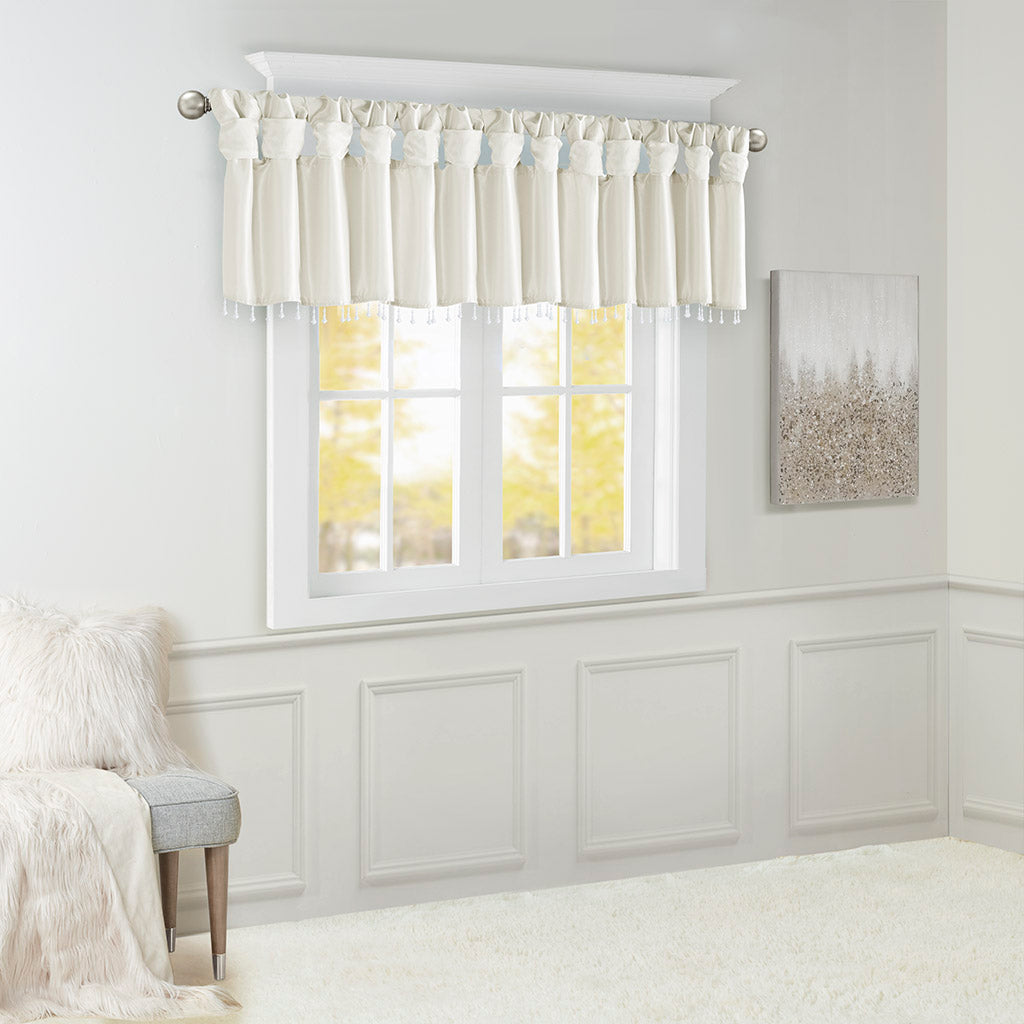 Emilia Lightweight Faux Silk Valance With Beads - White