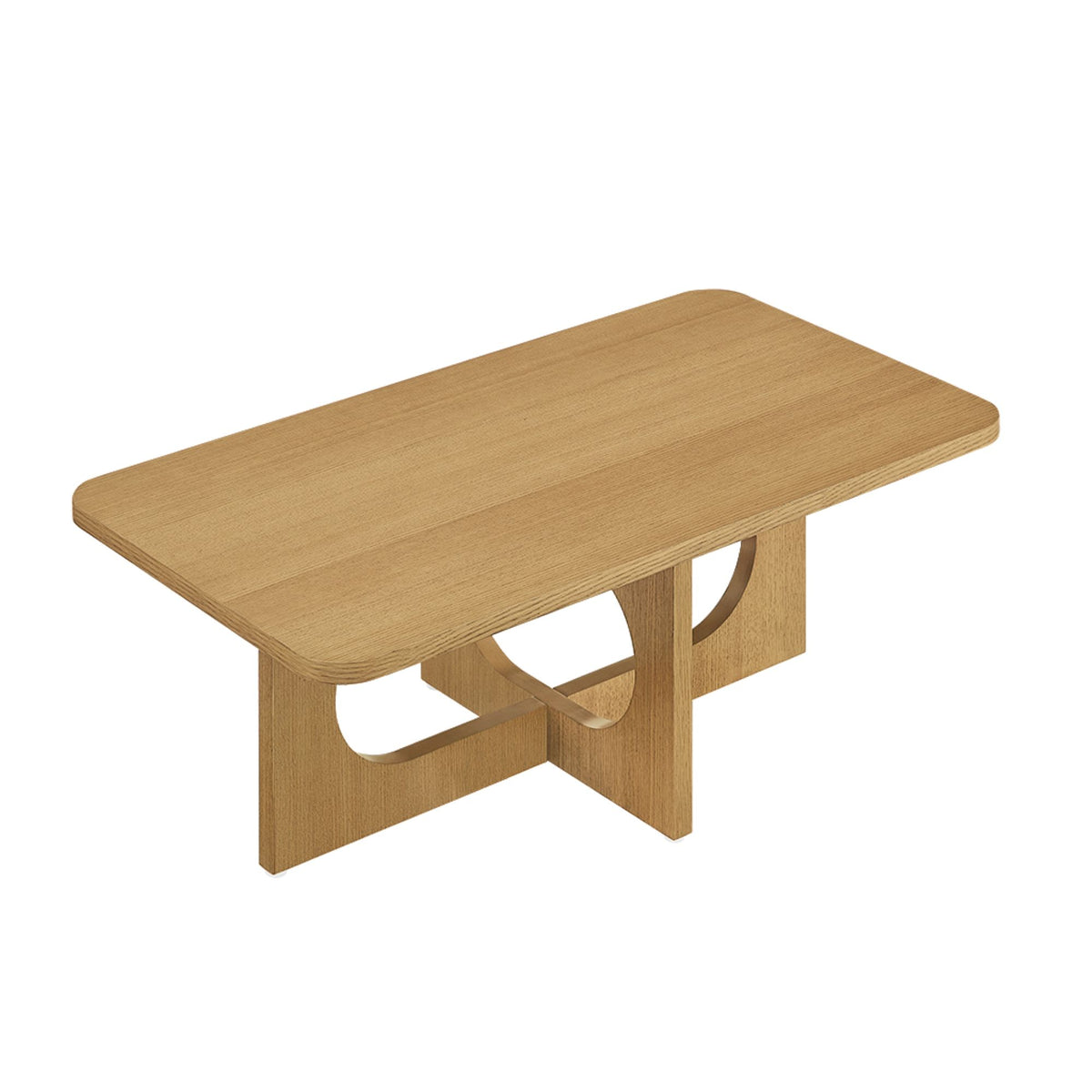 Devon 48" Sculptural Wood Coffee Table with Cutout Base - Natural Oak