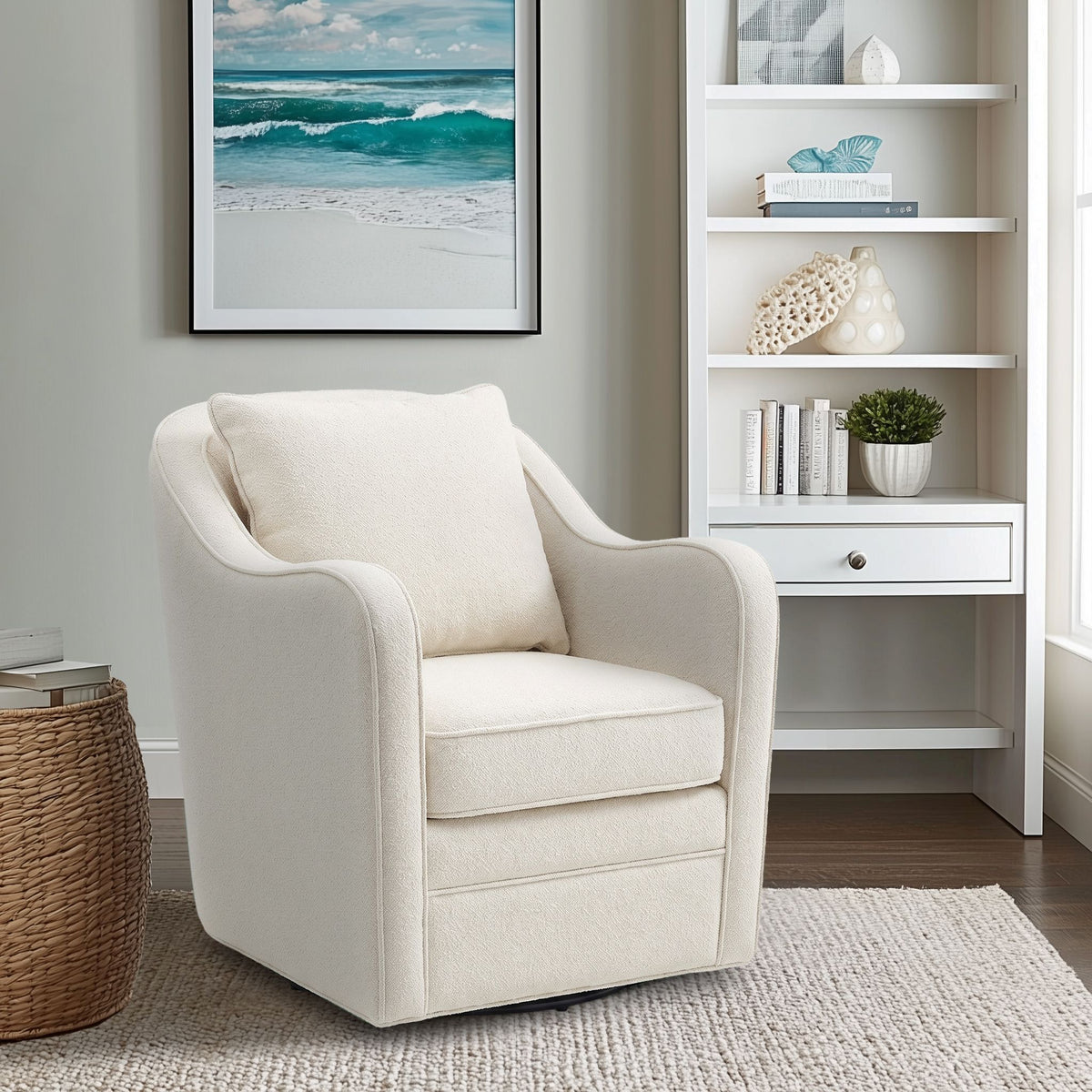 Brianne Upholstered Swivel Curved Armchair - Cream