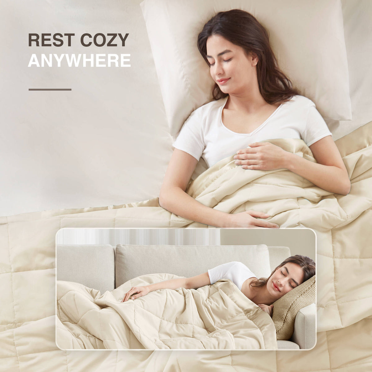 Windom Lightweight Down Alternative Blanket with Satin Trim - Cream