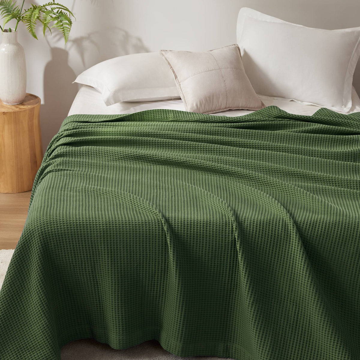 Waffle Weave Cotton Blanket - Olive Green