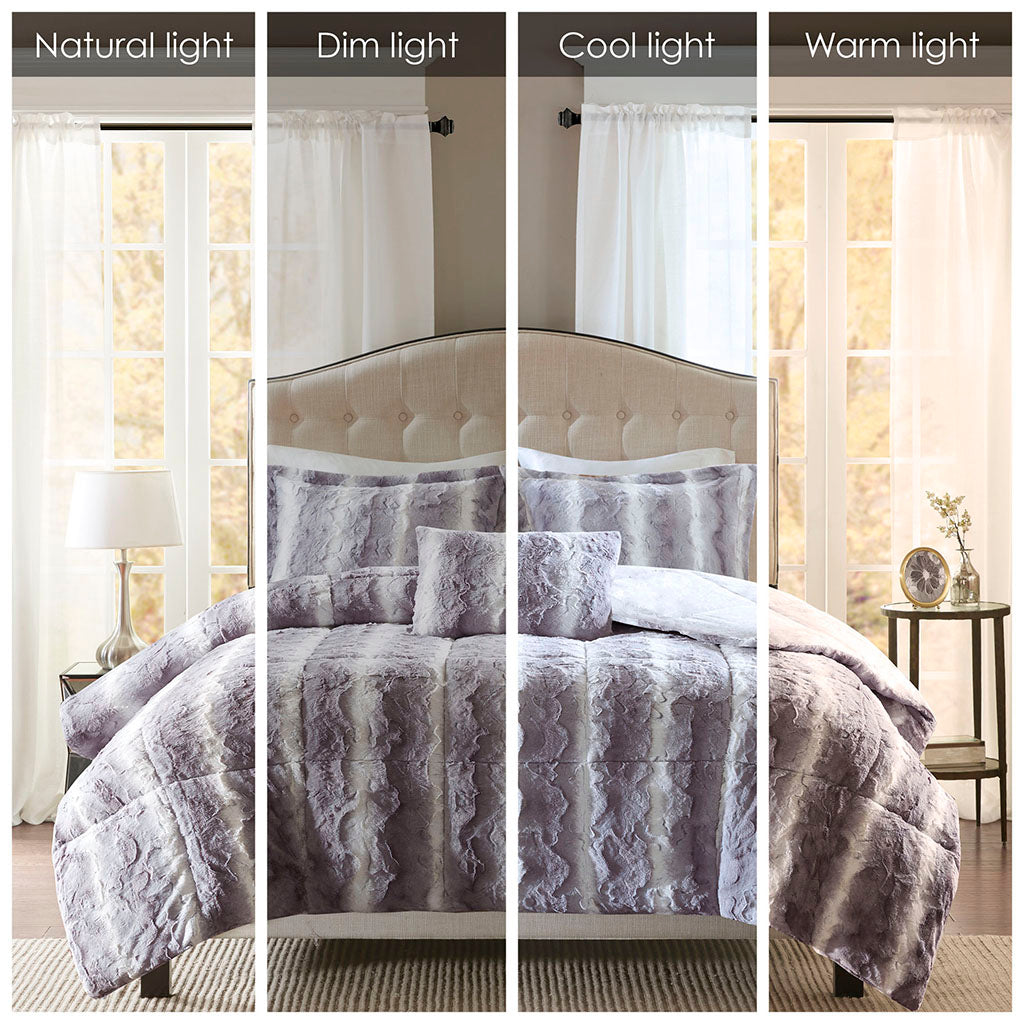 Zuri Faux Fur Comforter Set - Grey