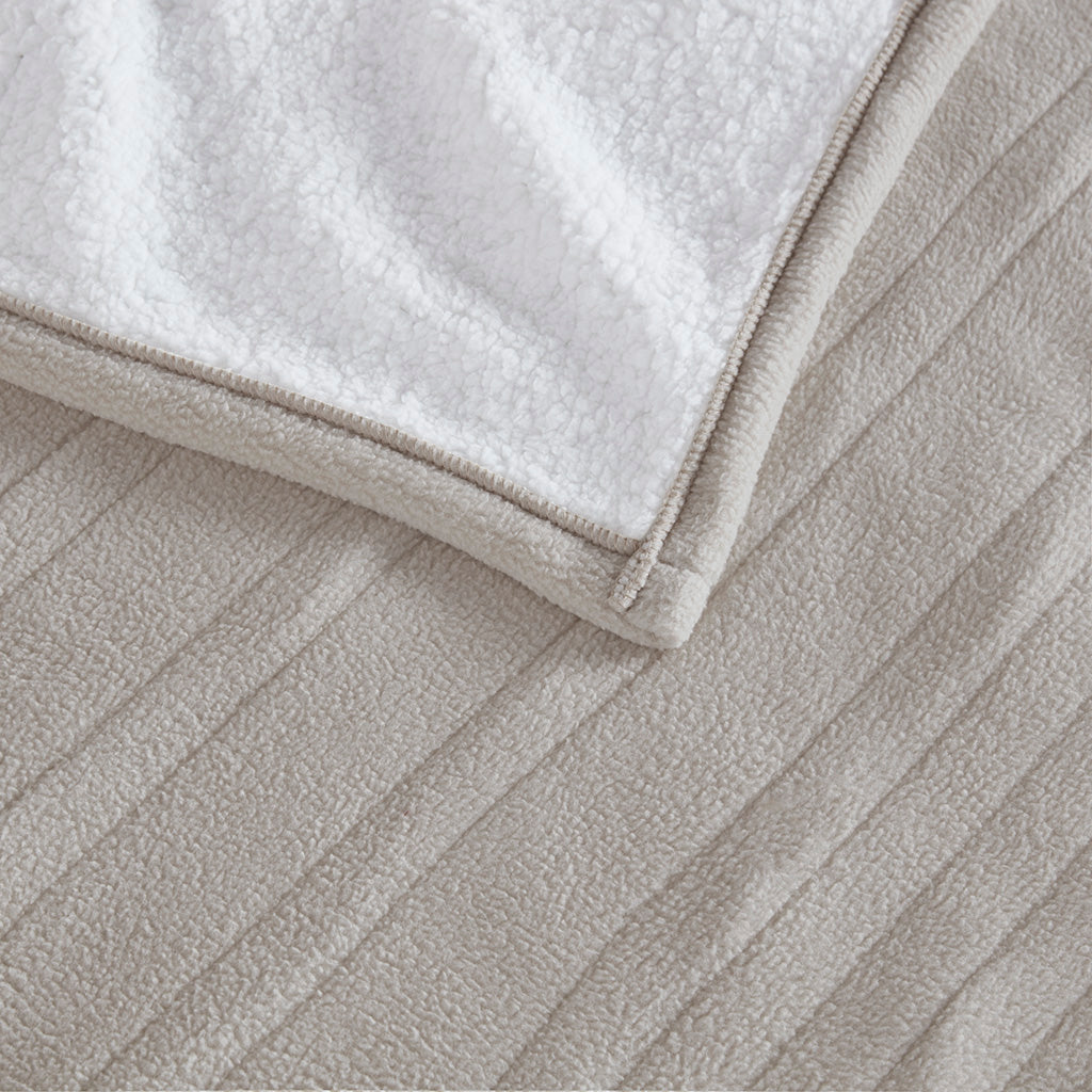 Fleece to Sherpa Heated Blanket - Tan