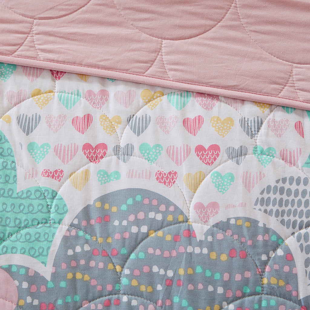 Cloud Reversible Cotton Quilt Set with Throw Pillows - Pink