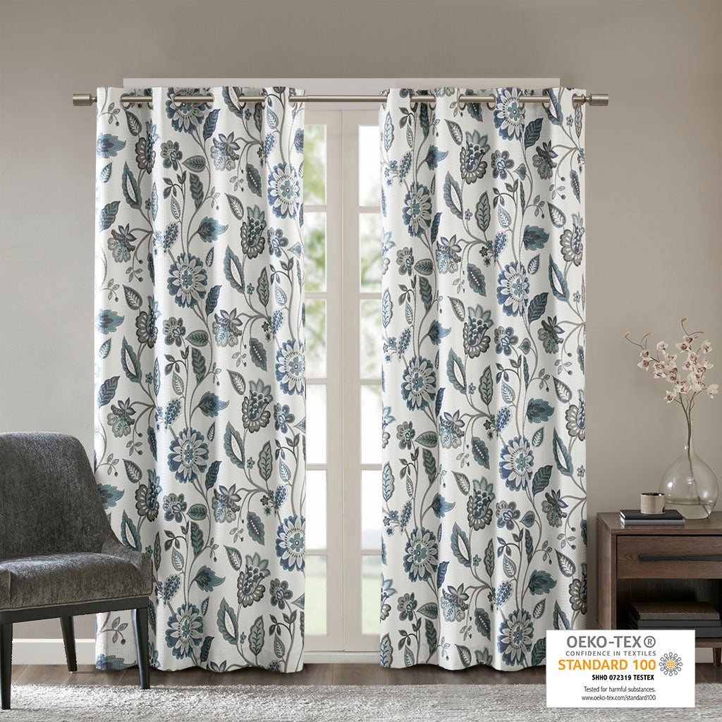 Camille Jacquard Printed Room Darkening Curtain Panel - Aqua