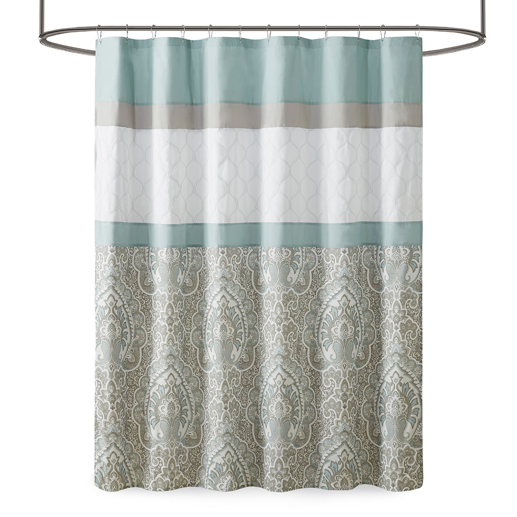 Shawnee Printed and Embroidered Shower Curtain - Seafoam