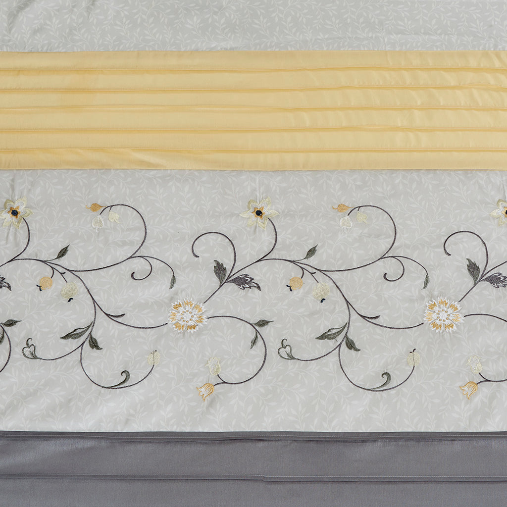 Serene Faux Silk Embroidered Floral Shower Curtain - Yellow