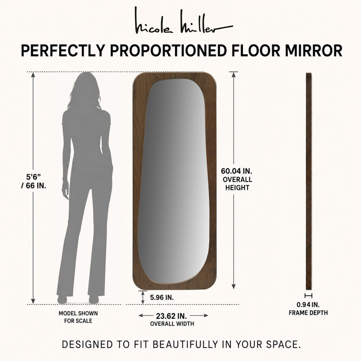 Odette 23X60 Modern Full Length Floor Mirror - Walnut Brown