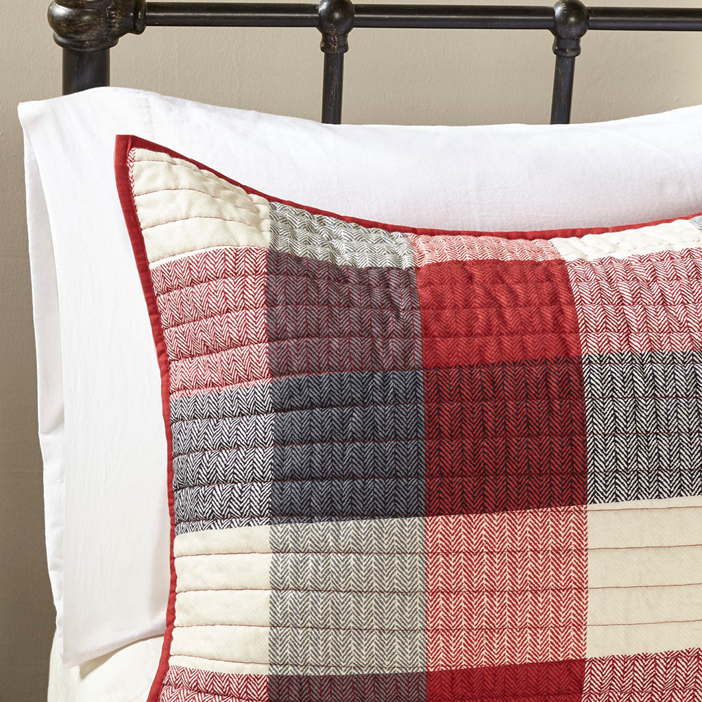 Ridge 6 Piece Printed Herringbone Quilt Set with Throw Pillows - Red