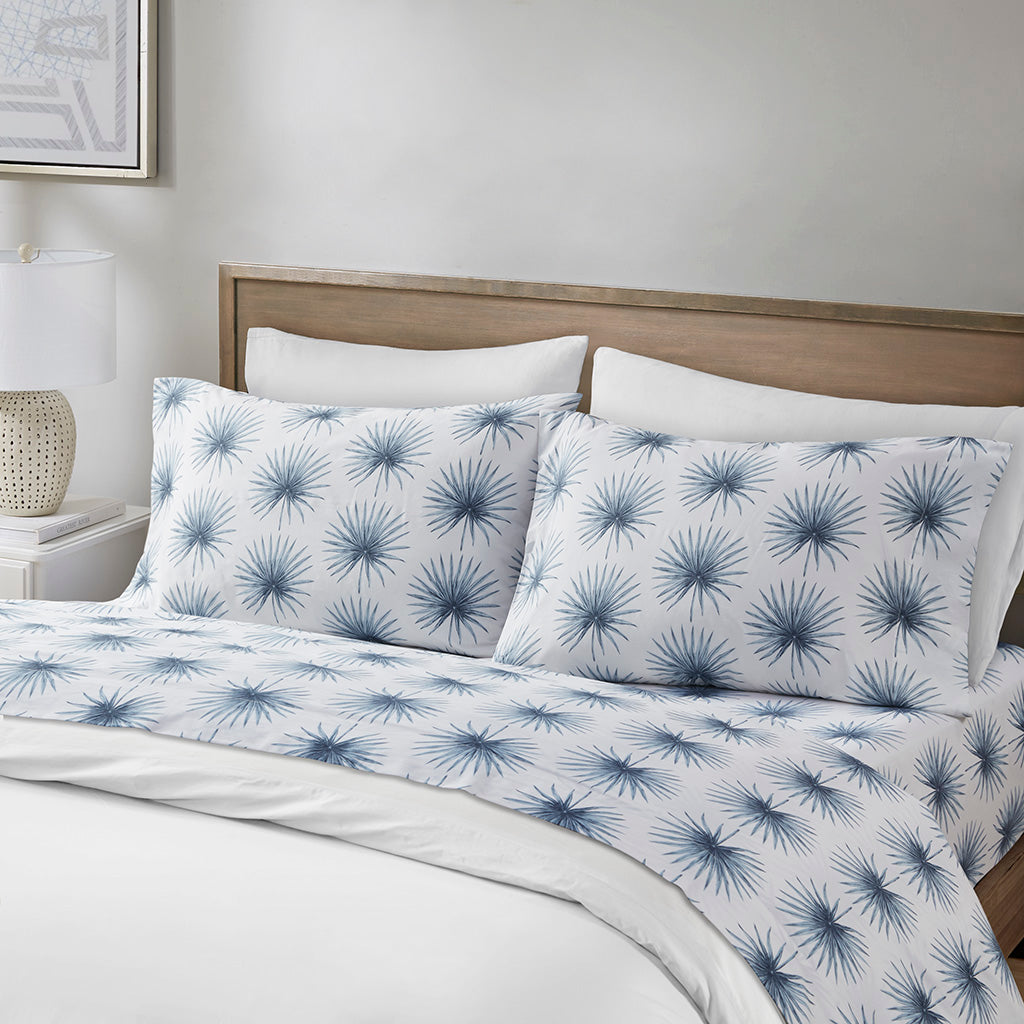200 Thread Count Printed Cotton Sheet Set - Blue Palmetto