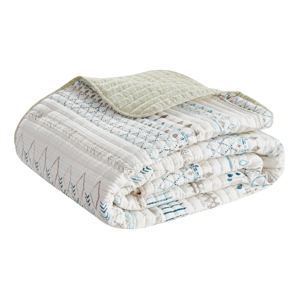 Fraser 3 Piece Printed Microfiber Seersucker Quilt Set - Taupe/Blue
