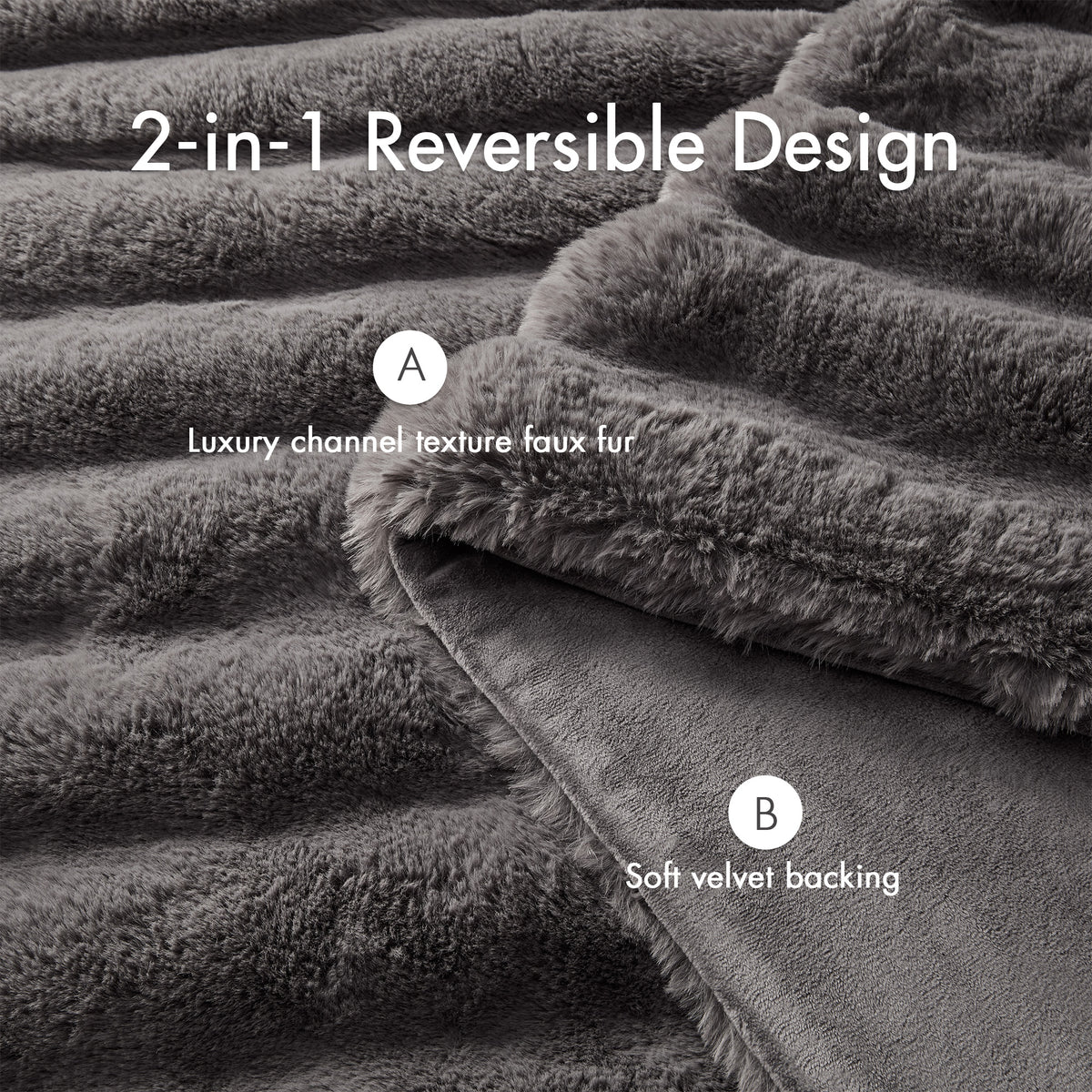 Vivienne Faux Fur Throw - Channel Charcoal
