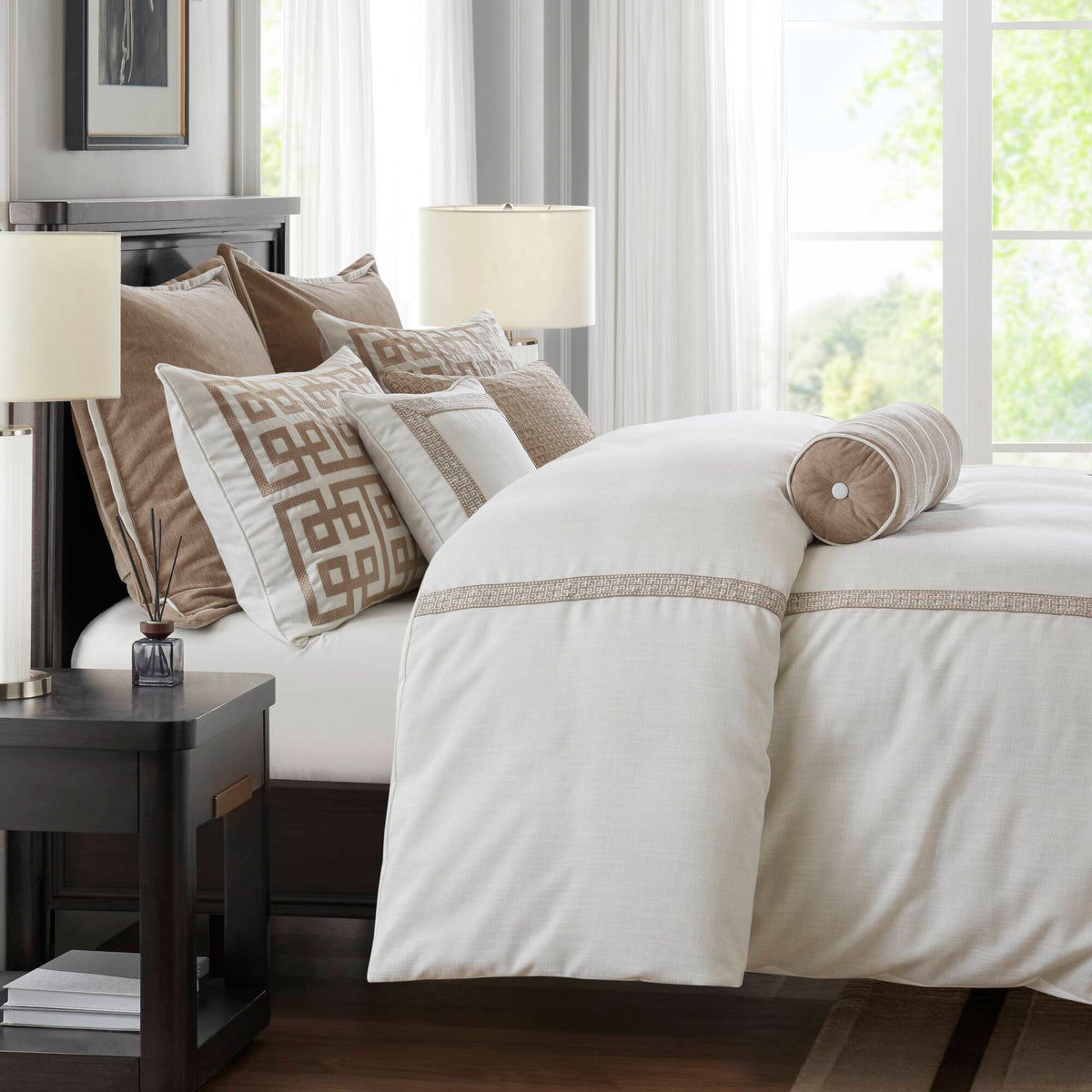Jarvis Embroidery Oversized Duvet Style Comforter Set - Tan/Ivory
