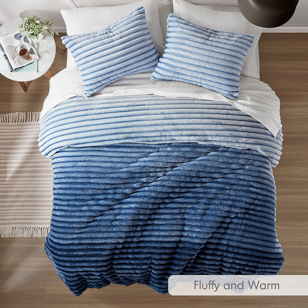 Avril Fluffy Ribbed Plush Comforter Set - Blue Ombre