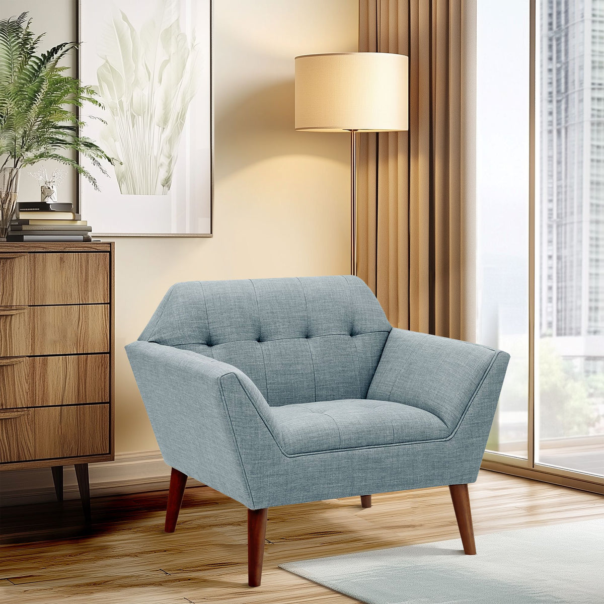 Newport Wide Mid-Century Modern Lounge Chair - Light Blue