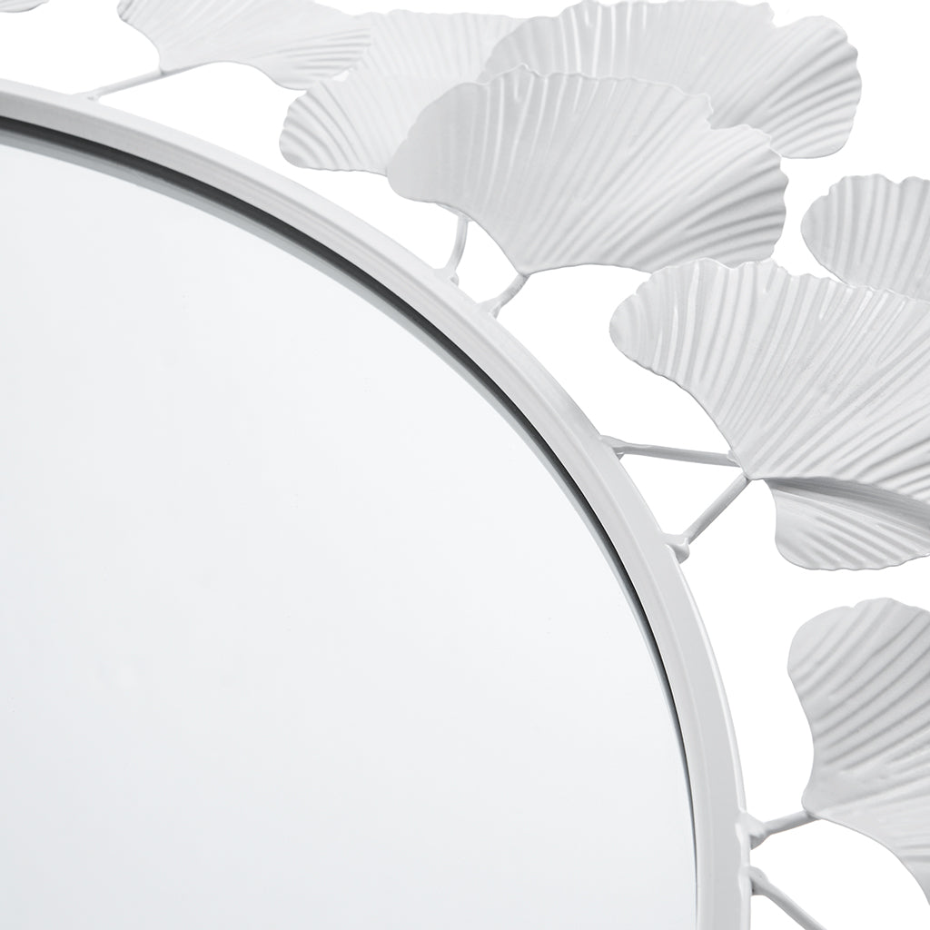 Eden Gingko Leaf Round Wall Mirror 30.5” - White