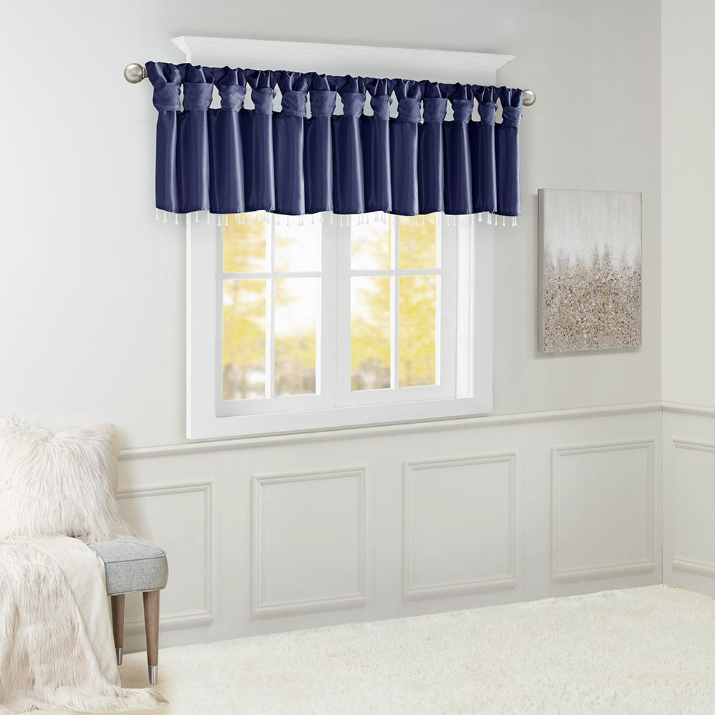 Emilia Lightweight Faux Silk Valance With Beads - Navy